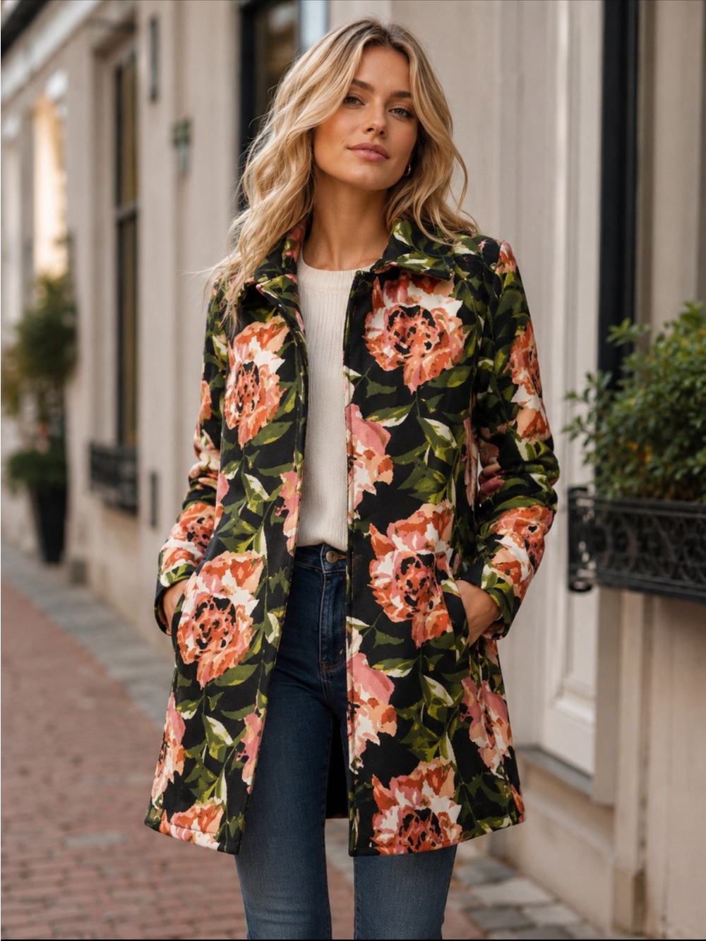 Grace Chuang New York Black Floral Ibhna Short Coat Blazer SZ XL